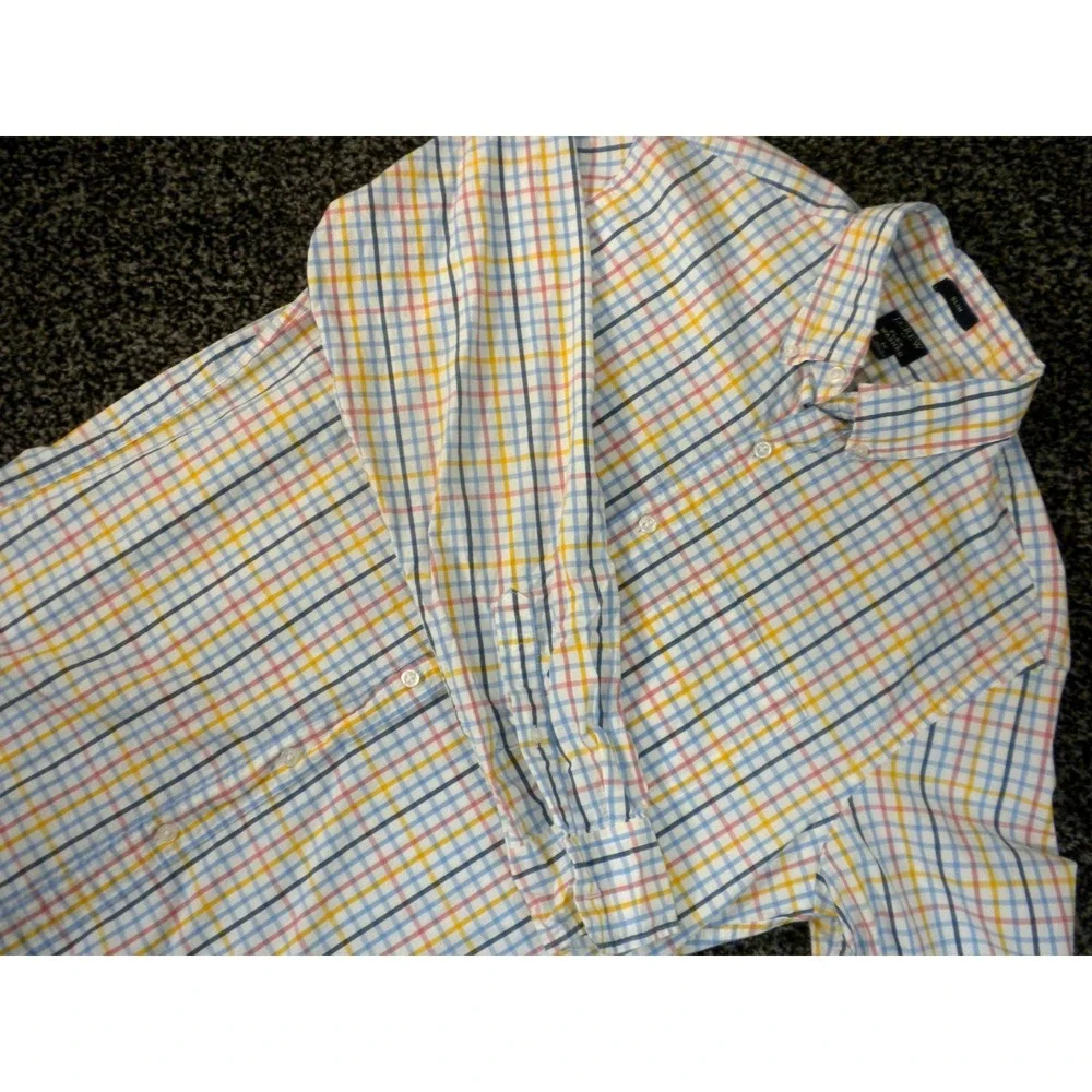 J Crew Shirt Mens M Flex Washed Slim Fit Graph Plaid Button Down Long Sleeve Ivy